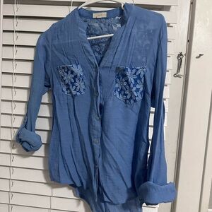 Mine Blue Floral Embroidered Top